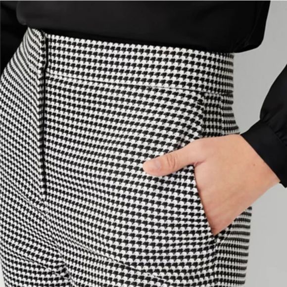 Ann‎ Taylor 00P Petite High Waist Everyday Ankle Pant in Houndstooth Black White - Picture 5 of 5